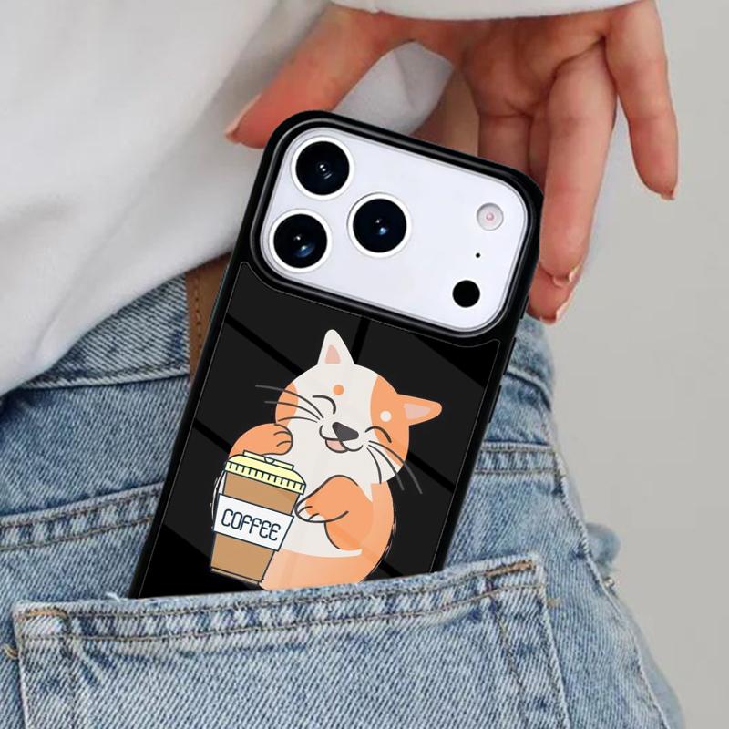 Cute Animal Cat Coffee Phone Case for iPhone 16e 15 14 13 12 17 Pro Max Plus Air 17pro Cover Coque