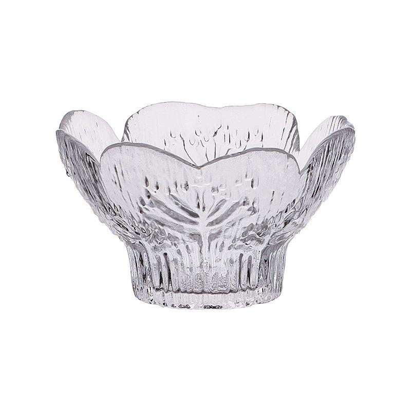 Szklana Miska na Owoce z Wytłaczanymi Płatkami - Elegancka Japońska Zastawa Stołowa na Desery i Sałatki