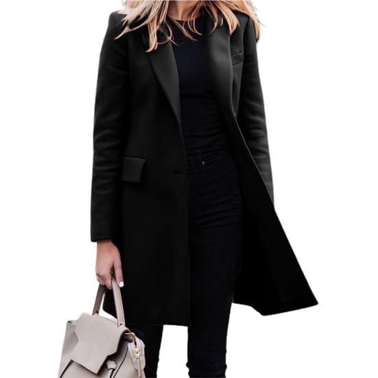 Lapel Long Sleeve Flap Pockets Solid Color Autumn Blazer Female Single Button
