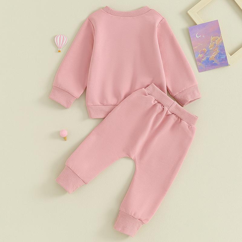 2PCS Baby Girls Fall Outfits Long Sleeve Rainbow Print Sweatshirt + Pants Set Toddler Clothes
