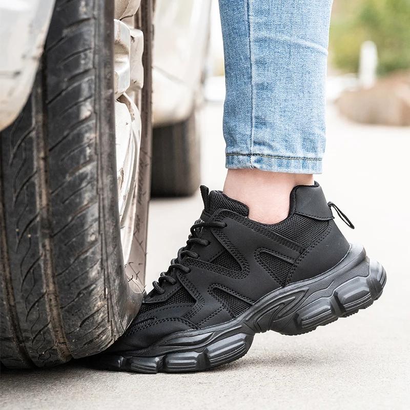 Steel Toe Work Shoes Lightweight Bretahble Work Sneakers Men Safety Shoes Puncture-Proof Indestructible Construction Shoes Black