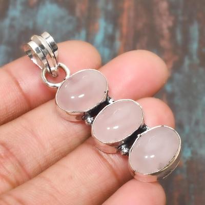 Beautiful Rose Quartz Gemstone Handmade Solid 925 Sterling Silver Jewelry Pendant