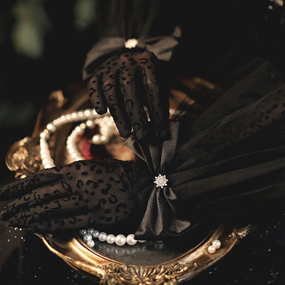 

Delicate Lace Wedding Accessories Party Dancing Bow Gloves Flower Mesh Mittens Full Finger Gloves C