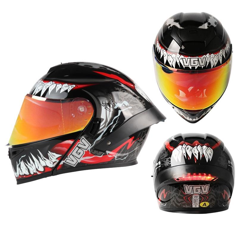 Colorful face mask, large tail wing with tail lights, flip type motorcycle, modular full coverage helmet, double-sided cover, st