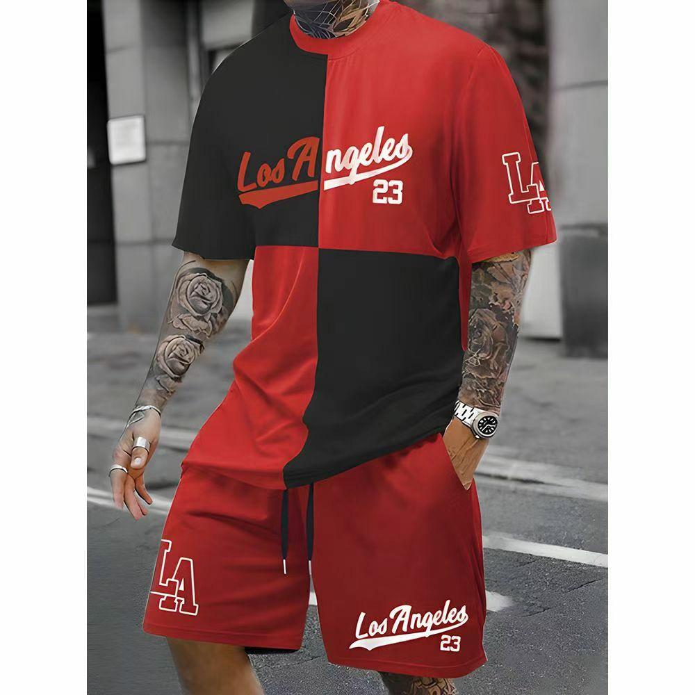 

Summer Men s Suit Short-sleeved Shorts Simple Fit Letter Print T-shirt With The Same Printed Shorts Two-piece Set 2XL