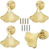 4 Pcs Ginkgo Leaf Shape Handles Golden Leaf Shape Knobs Golden Drop Pendant Pull Handles Single Hole Knobs Handles for Kitchen Furniture Cabinet