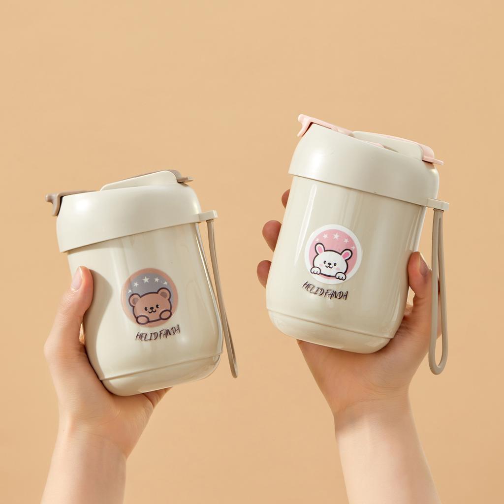 WORTHBUY 316 Rustfritt Stål Isolert Vannflaske Med Sugerør Bærbar Lekkasjesikker Student Barn Vannkopp Melk Kaffekopp