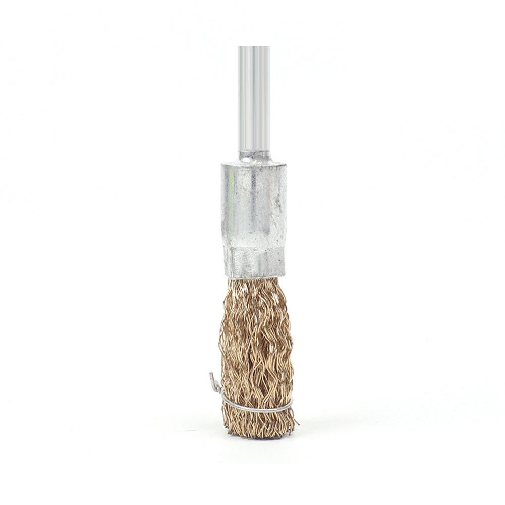 5Pcs 6mm Shank Copper Plating Stainless Steel Wire Wheel Brushes Rotary Tool For Deburring Removal Rust Metal Polishing