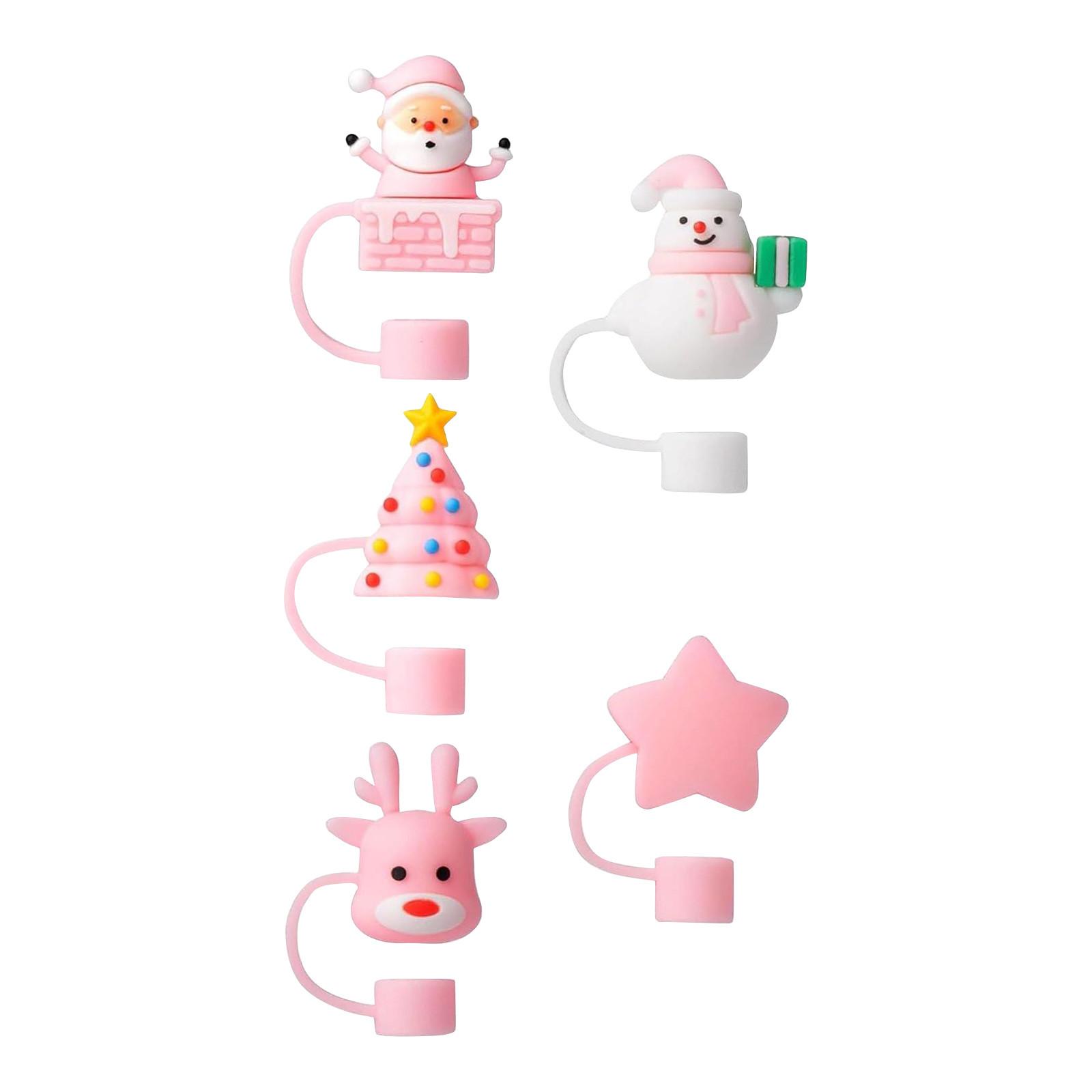 

5 шт. Рождественская соломенная крышка для чашки, 10 мм 0,4 дюйма, аксессуары, рождественская соломенная крышка с 30 и 40 унциями, стакан с ручкой, пыленепроницаемая многоразовая соломинка