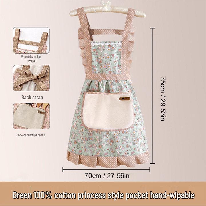 Women's High-End Cotton Floral Princess Apron - Waterproof, Oil-Proof, with Handy Wiping Skirt