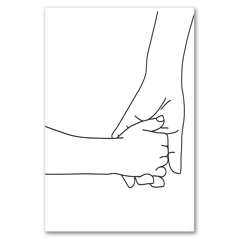 Linea astratta mamma bambino mano cuore minimalista arte murale tela pittura nordica poster e stampe quadri da parete decorazioni per la camera dei bambini