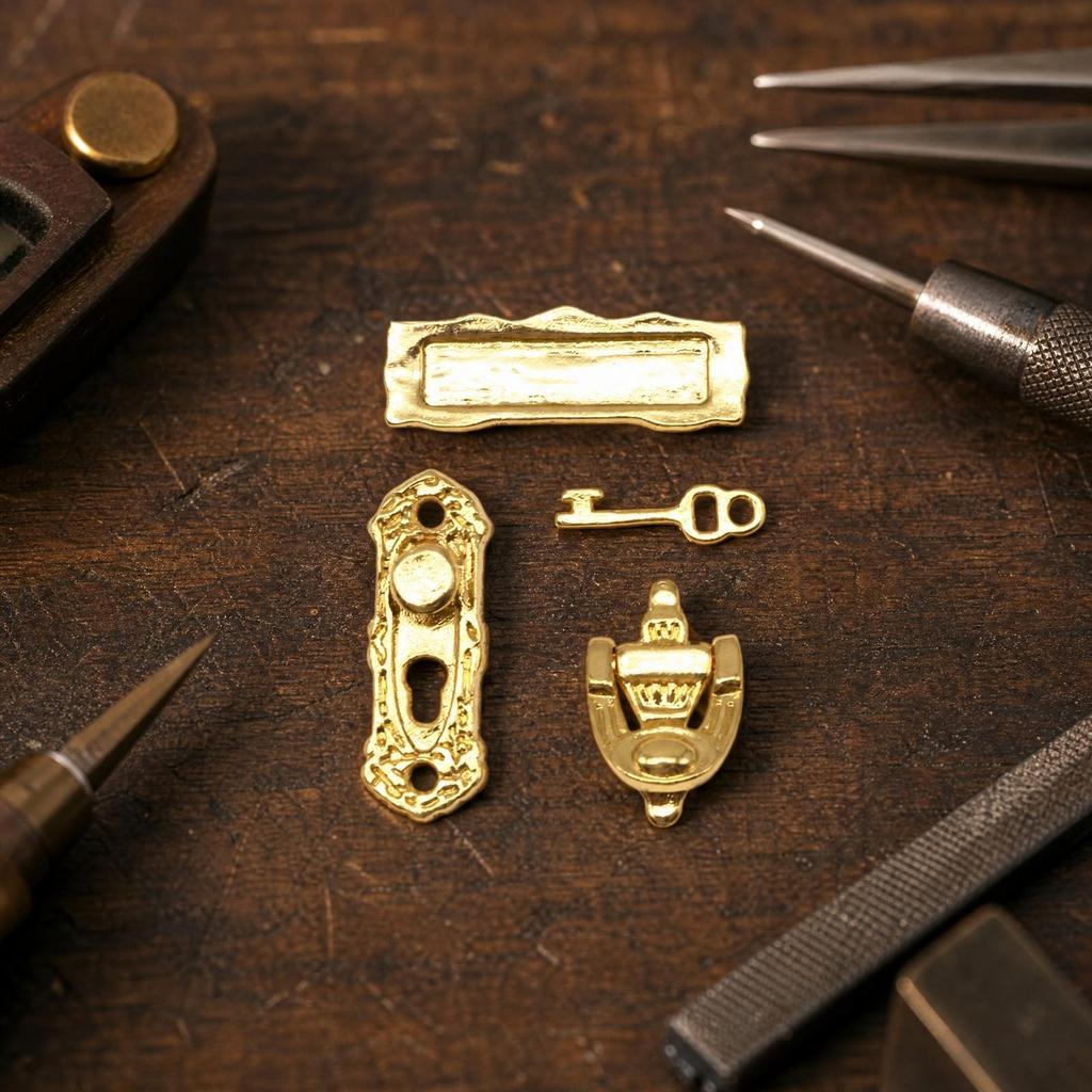 4 Pieces Miniature Letter Box Gold-Tone Dollhouse Door Hardware Set Compact