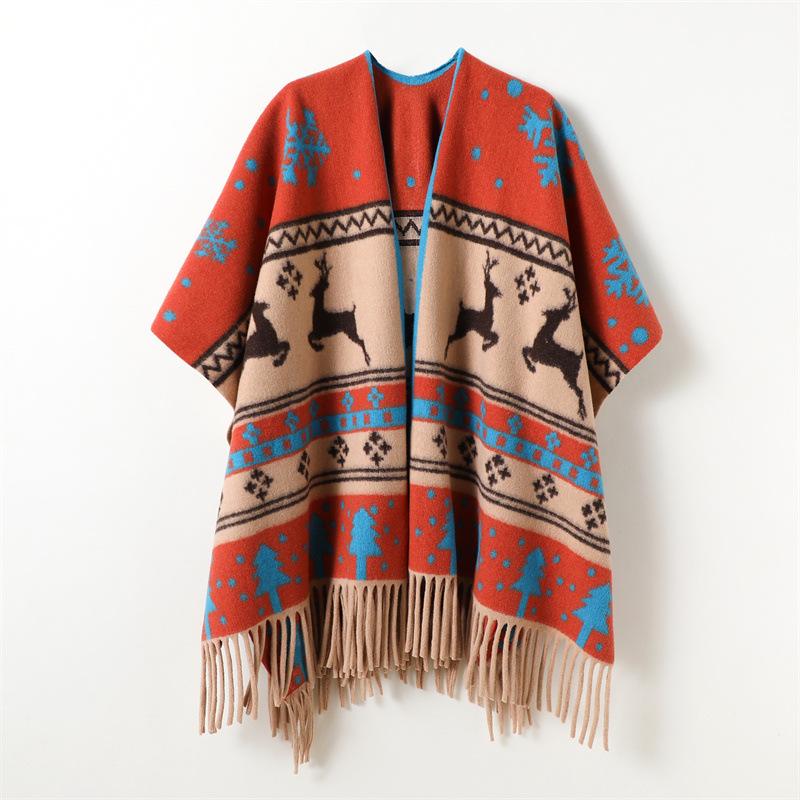 

Геометрический олень Осень и зима Мужской и женский двухсторонний платок с имитацией кашемира Высококачественный теплый платок-накидка с бахромой 168cm