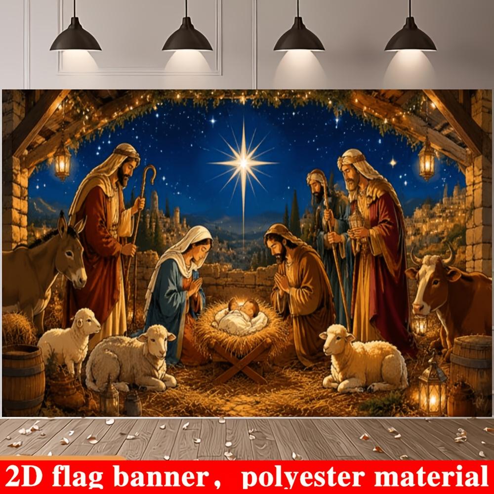 One 2D flag - background cloth with the theme of the birth of Jesus Christ during Christmaszyc
