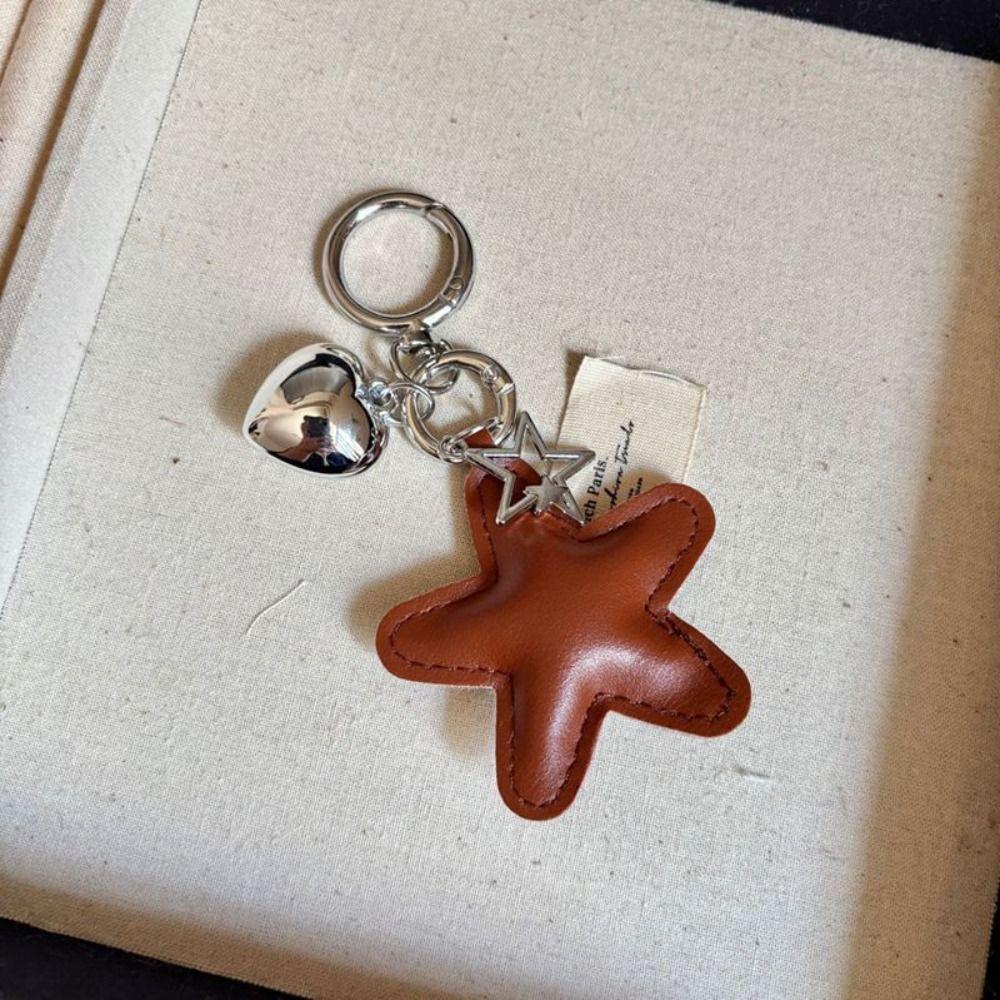 Heart Star Leather Keyring PU Colorful Pendant Charm Star Shape Keychain Bag Hanging