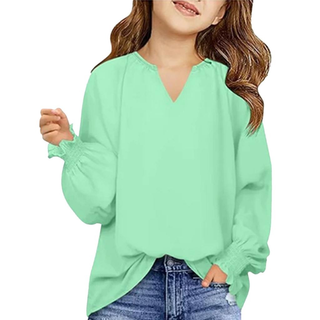 Girls' Long Sleeve Tee - Solid Color Loose Fit Casual Top