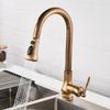 Antique Brass Kitchen Faucet Pull Out Spout Kitchen Faucets Black Single Hole Swivel Hot Cold Water Kitchen Mixer Tap Black