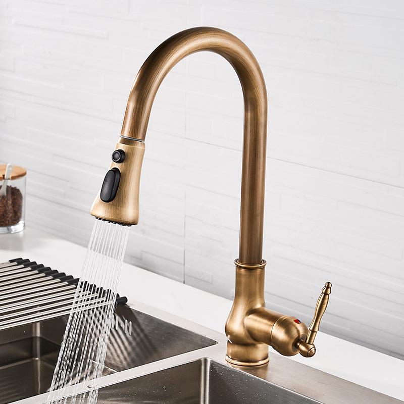Antique Brass Kitchen Faucet Pull Out Spout Kitchen Faucets Black Single Hole Swivel Hot Cold Water Kitchen Mixer Tap Black