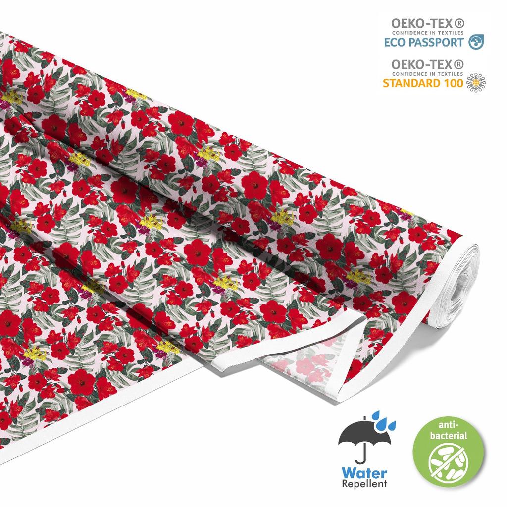 Outdoor Dekostoffe Oxford - Motiv Roter Hibiskus