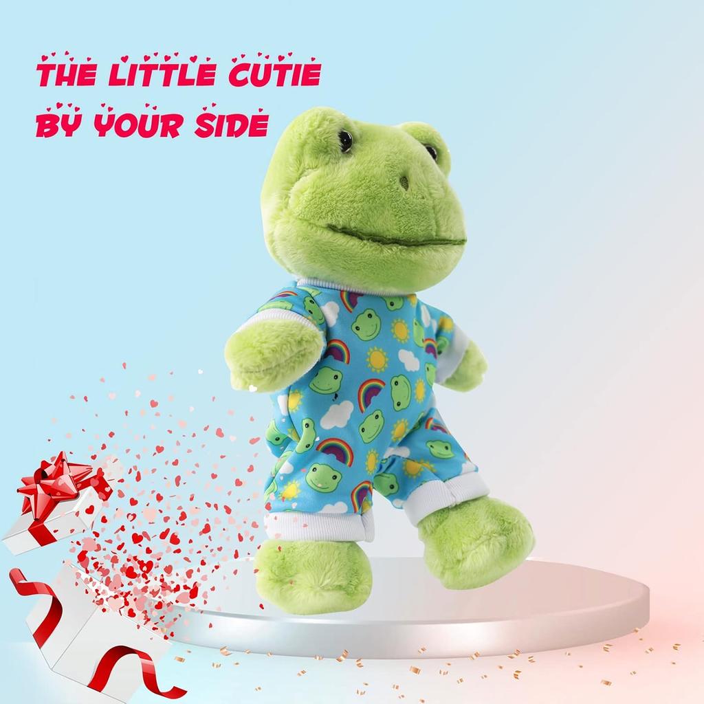 9Inch Green Frog Plush, Soft Frog Stuffed Animal Plush Toy, Kawaii Plush Doll, Cute Plushie with Cloths Toy Gift for Kids Children Birthday