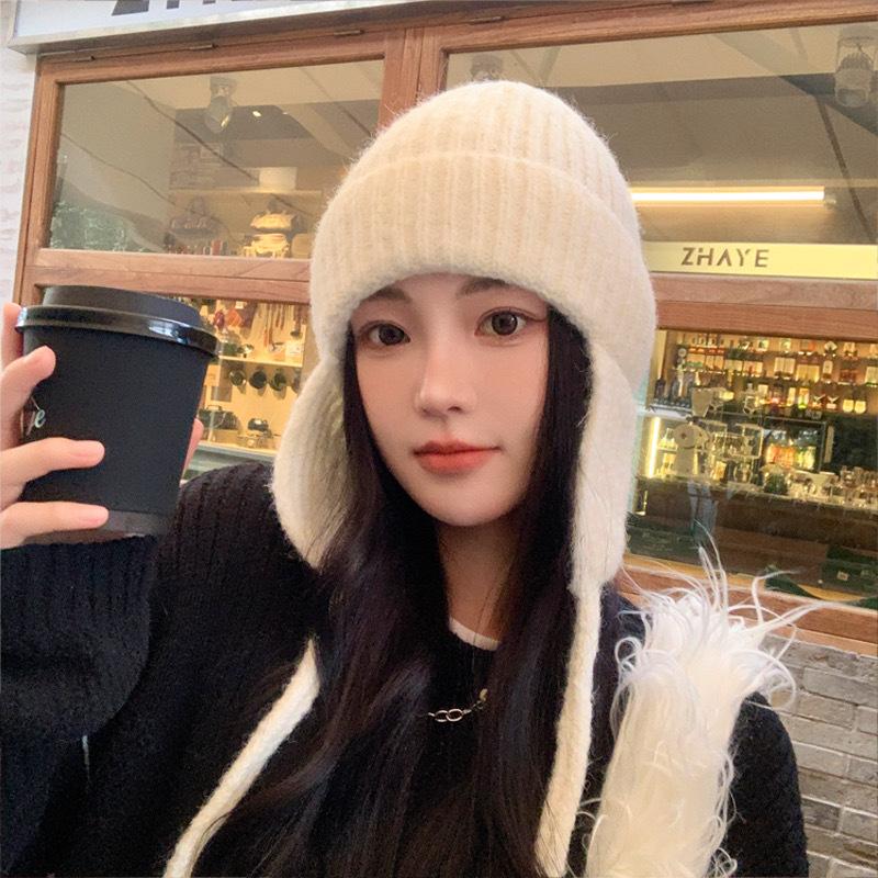 Hat Women's Wool Pullover Hat Students' Warm Ear Protection Knit Hat Korean Version Versatile Sweet Cute Fashion Lei Feng Hat