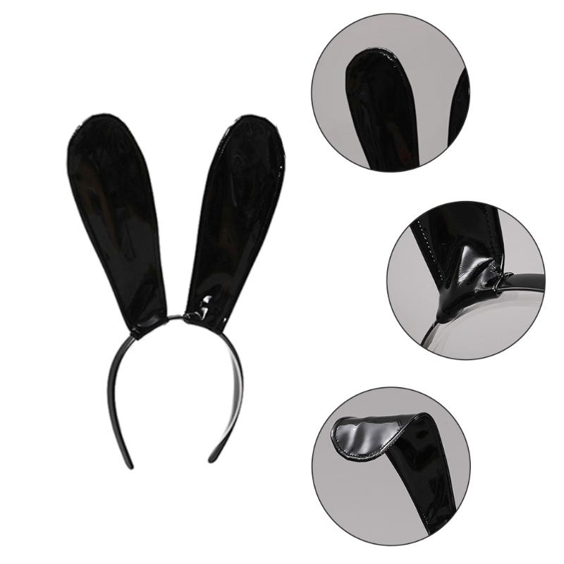 Leather Rabbit Ears Headband Handmade Sexy Bunny Ears Hairband Easter Halloween Cosplay Props Theme Hair Accessories