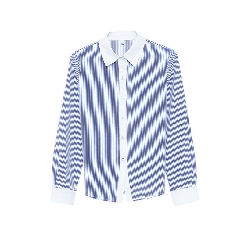 Women's White Striped Shirt Korean Version Spring and Autumn Shirt Professional Shirt Top for Women