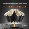 Fully Automatic Dual-Use Sun & Rain Reverse Folding Umbrella with Solid Wood Handle