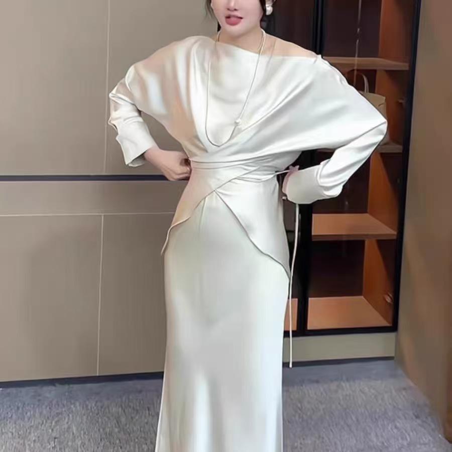 Moda donna elegante maniche corte piega spacco sposa damigelle d'onore matrimonio maxi abito lungo abiti da festa