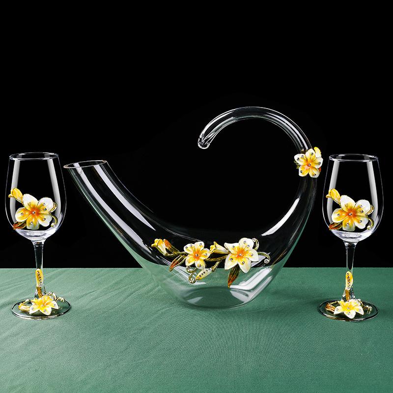 Enamel Lily Red Wine Glass Rotating Decanter Crystal Glass Goblet Wine Glass