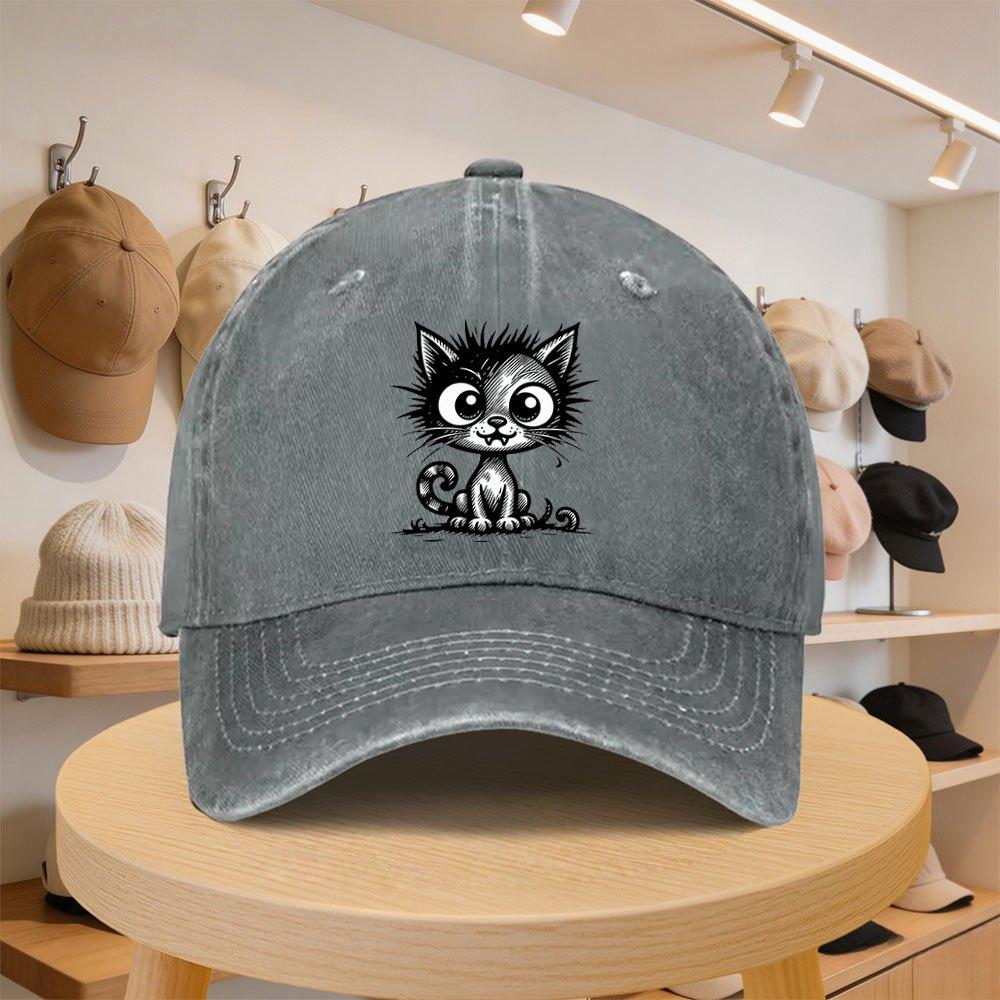 Mens Baseball Cap with Cute Cartoon Black Cat Fashionable Casual Adjustable Hat for SpringAutumn Outings Travel Beach Vac