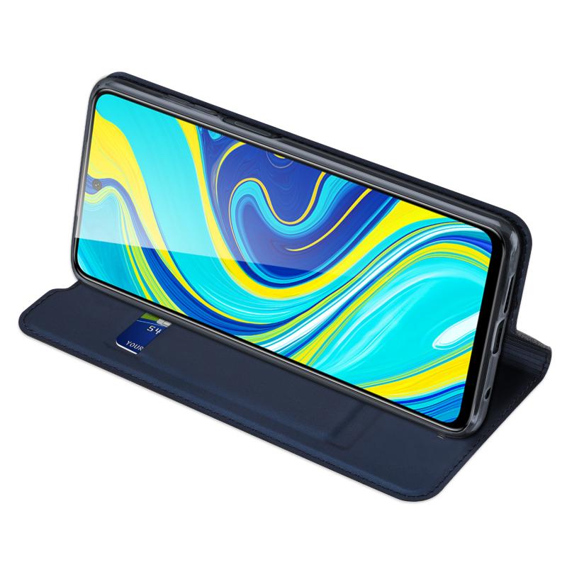 Stand Support DUX DUCIS Coque pour Xiaomi Redmi Note 9S Bleu Profond Porte-Cartes de Crédit Coque Redmi Note 9 Pro Fermeture Magnétique Premium Étui Housse en Cuir de Protection