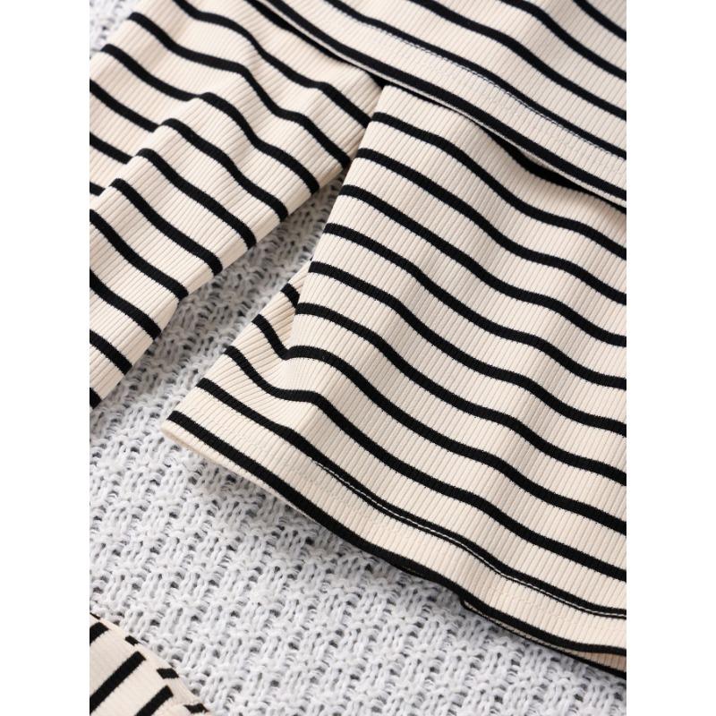 Damen Langarm Gestreiftes Ein-Schulter-Top