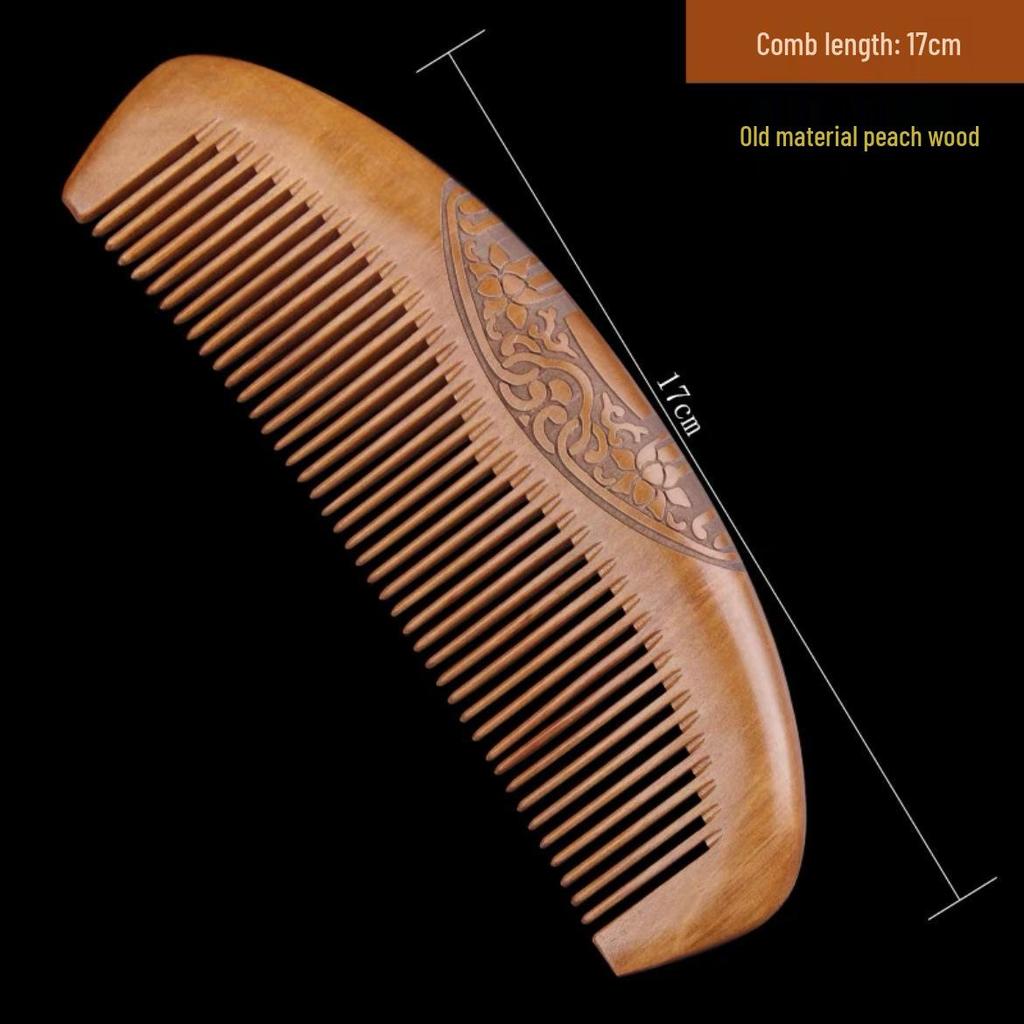 Engraved Peach Wood and Sandalwood Comb with Carved Design
