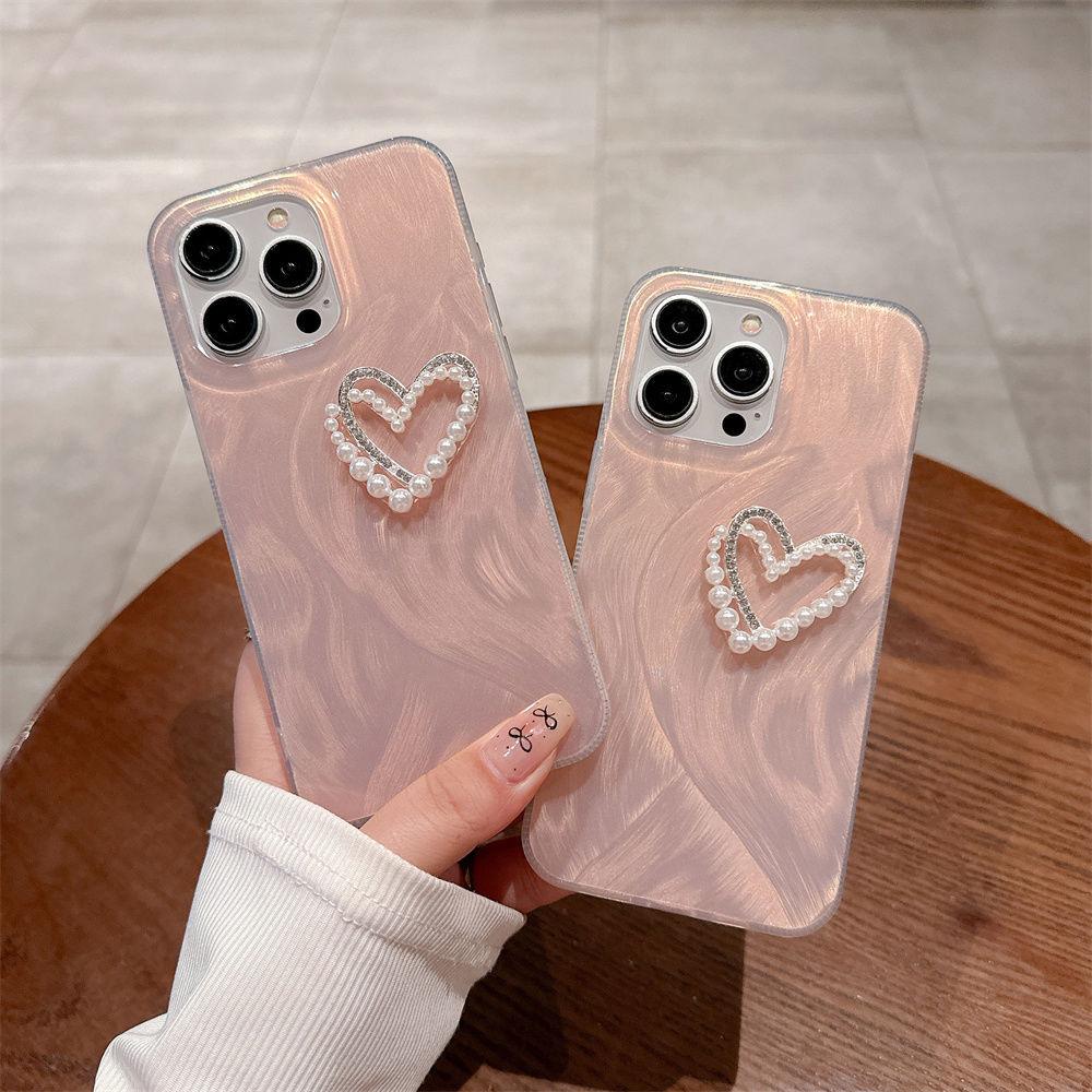 Feather-patterned, Simple Solid Color Case for Apple 13/14 Pro Max, Huawei Mate 30/60 Pro, and P60 Heart-shaped Design