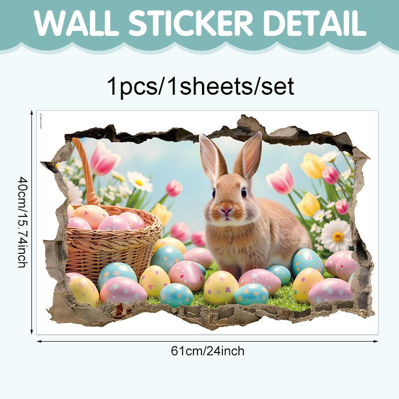 Creative Easter Wall Stickers 3D Breakthrough Stickers Easter Bunny Wall Decals For Home Roomm Room Party