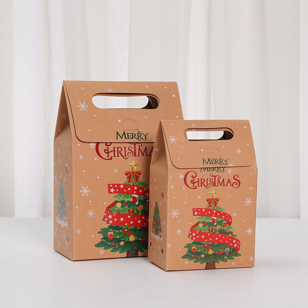 6/10pcs Santa Snowman Reindeer Christmas Gift Bags Kraft Gable Treat Boxes for Packing Candy Cake Party Classroom Exchange