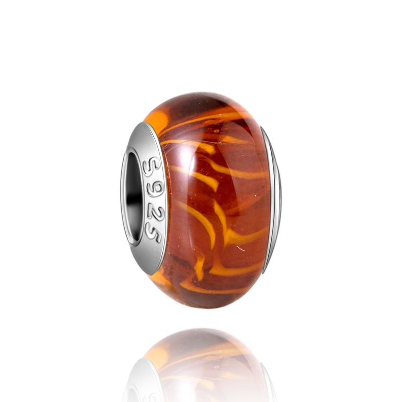  Charm Murano Vague Bleu Foncé Cuivré Coloré Compatible Bracelet Original Joli Charme Perles en Verre de Murano Fleur Rose Bijou