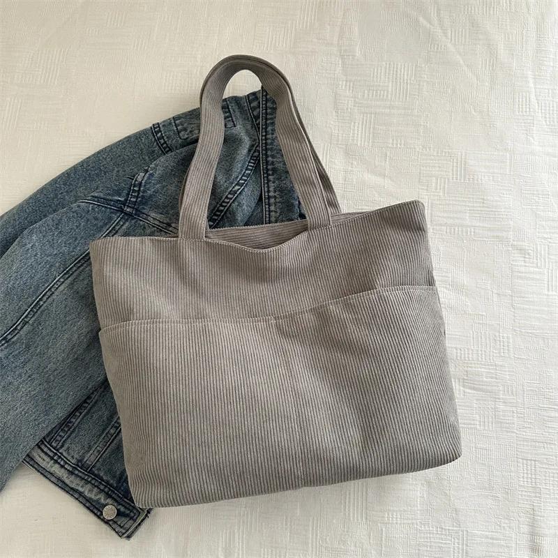 Simple Large Capacity Tote Women Shoulder Bag Retro Corduroy Ladies Shopping Commuter Underarm Bags Female Multi-pocket Handbags