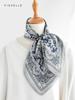 Grey Blue Paisley 100% Natural Silk  Scarf Wrap Kerchief Hijab Shawl Luxury Women Men Gift Headband Satin 65cm Neckerchief