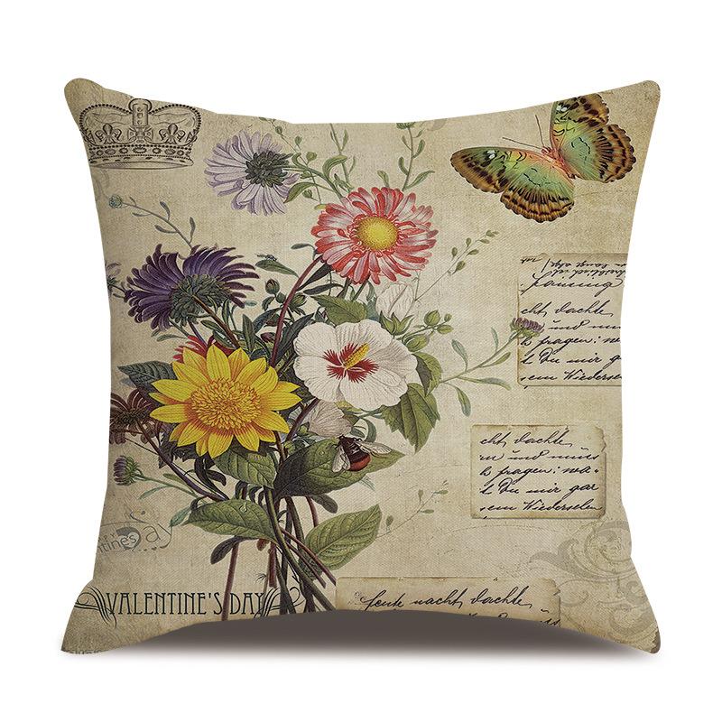 Linen Pillowcase American Rustic Rose Sofa Cushion Cover Retro Style Car Home Soft Decoration