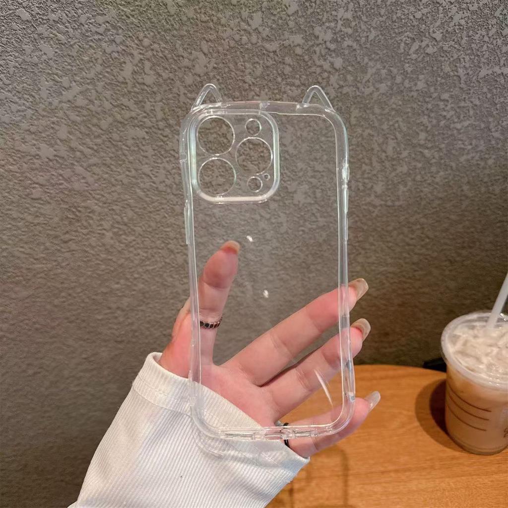 Shockproof Airbag Phone Case Cat Ears For iPhone 17 Air 16 Plus 15 14 13 12 11 Pro Max X XS XR 7 8 SE 2022 2020 Transparent Protective Cover For Women