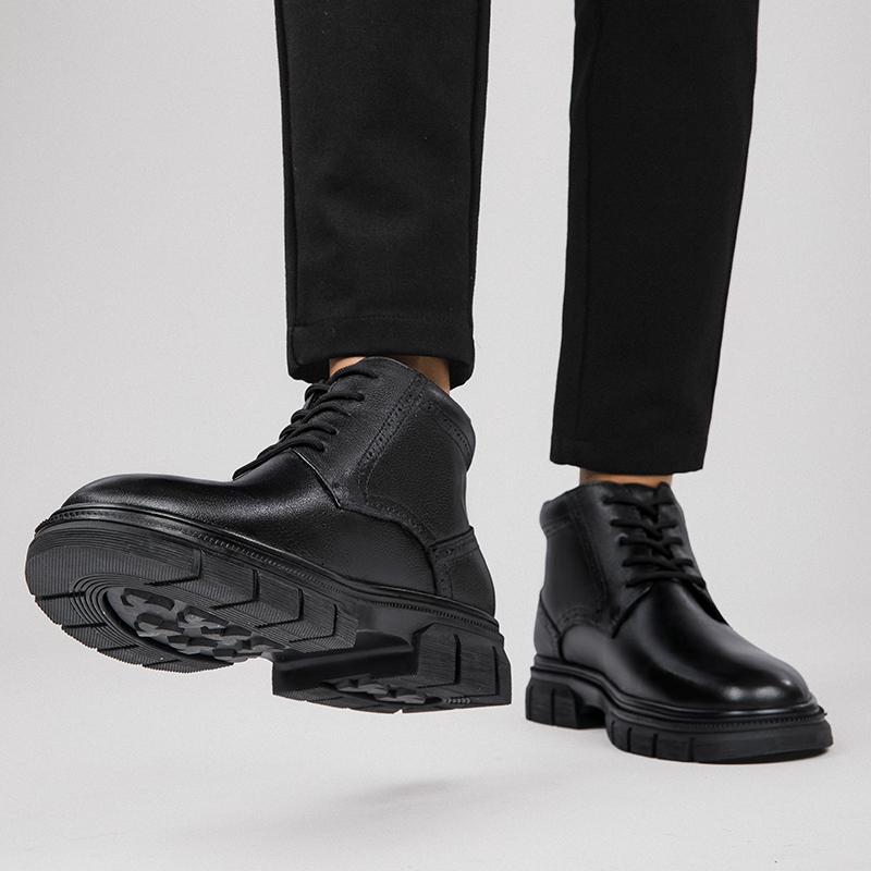 2024 Hot Sale Genuine Leather Men Ankle Boots Male Shoes Warm Plush Fur Winter Boots  New Stylish High Top for Men Outdoor Shoes