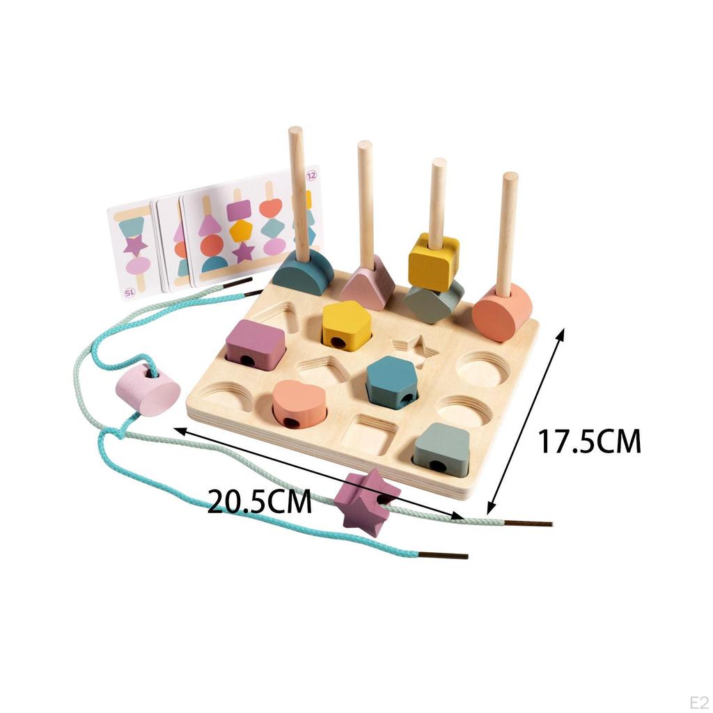 Beads Sequencing Toy Matching Shape Stacker Blocks Wooden Stacking Geometry