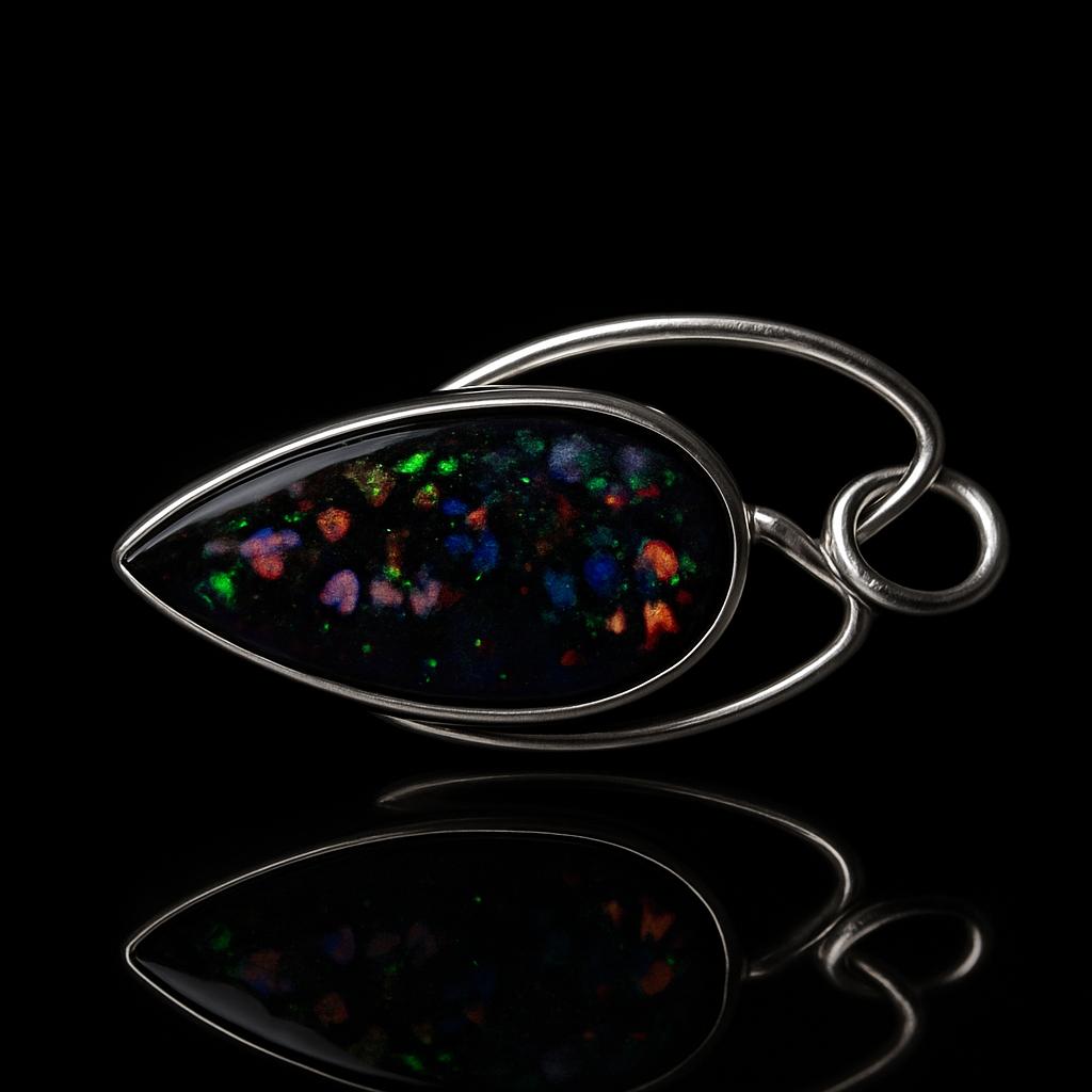 Certified 27 Ct Natural Black Opal Pear Pendant 925 Sterling Silver Jewelry
