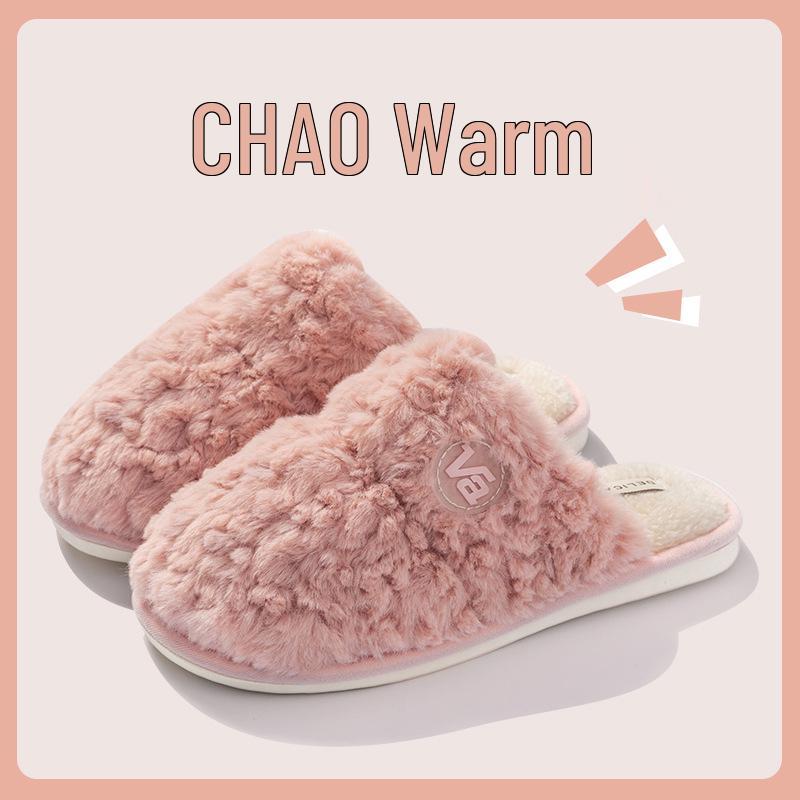 Cotton Non-Slip Slippers for Women and Men: Indoor, Warm, Furry, Suitable for Spring, Autumn, and Winter.