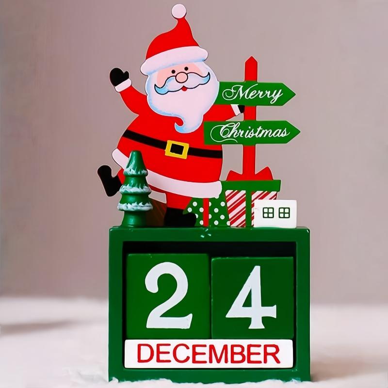 1Pc Santa Claus Christmas Tree Gift Wooden Calendar Desktop Decoration Ornaments  Wooden Calendar Ornaments for Home Decoration