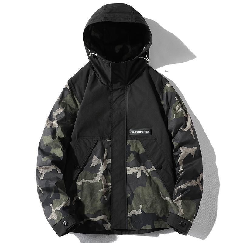 

Hooded Bomber Jacket Men Fashion Casual Camping Jacket Coat Windproof Hooded Windbreaker Coats Male Oversize Outerwear L чорний