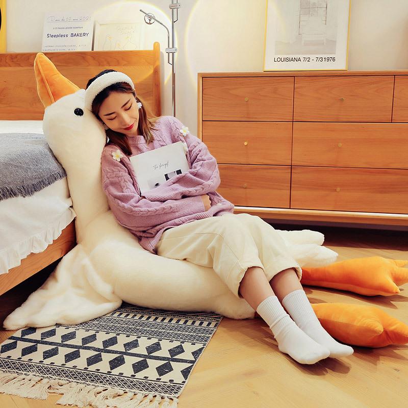 Rabbit-haired White Goose Doll Plush Toy Duck Large Size Sleeping Pillow Boys and Girls Sleeping with Dolls Birthday Gift