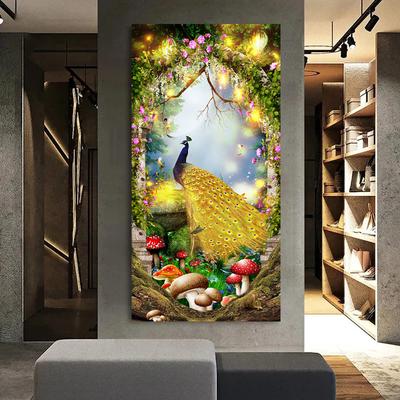 Nowy chiński styl luksusowy paw płótno malarstwo Wall Art dekoracja wejścia malarstwo plakat ze zwierzętami do salonu wystrój ganku
